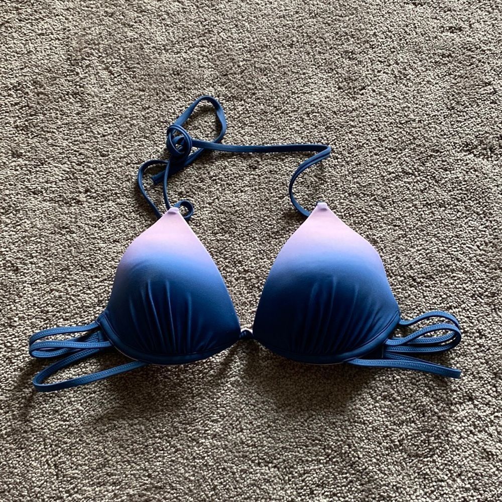 Shade & Shore Blue Ombre Push Up Bikini Top Underwire Tie Back Swim SIZE 34B